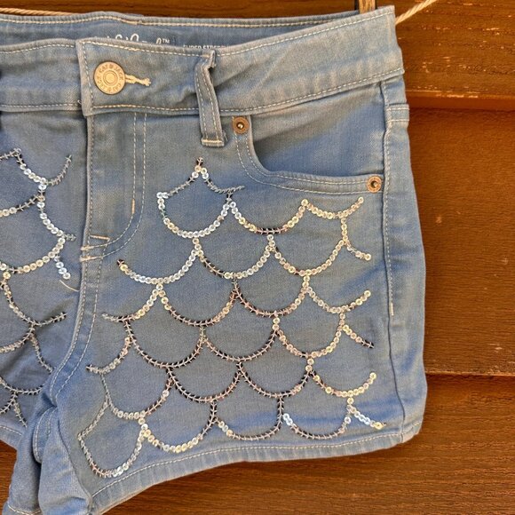 Cat & Jack Girls Super Stretch Denim Shorts With Mermaid Sequin Detail Size 10/1 - Picture 4 of 8